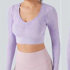 Halarra Lavender Textured Long Sleeve Crop Top | XL | NWT